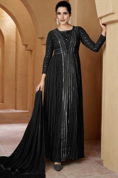Black Front Slit Georgette Pant Suit
