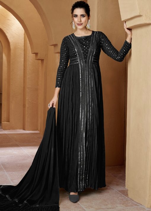 Black Front Slit Georgette Pant Suit
