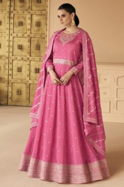 Pink Silk Embroidered Anarkali Suit