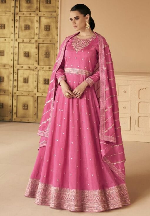 Pink Silk Embroidered Anarkali Suit