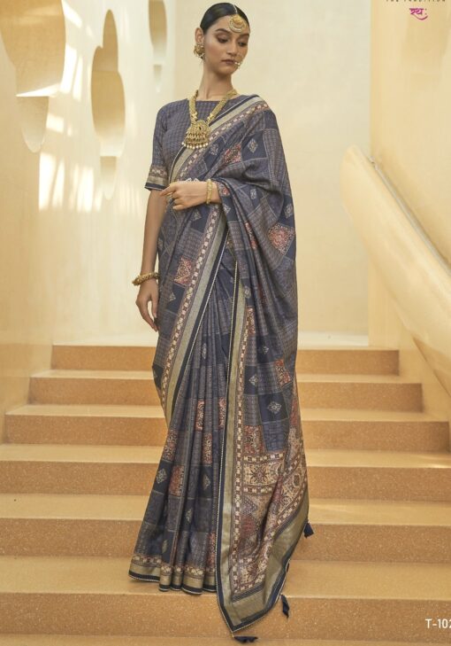 Grey Brasso Silk Designer Saree