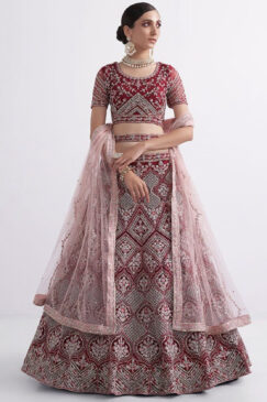 Cherry Red Net Bridal Lehenga Choli