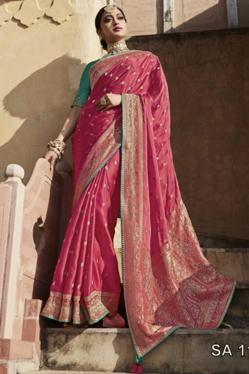 Pink Soft Satin Silk Embroidered Saree