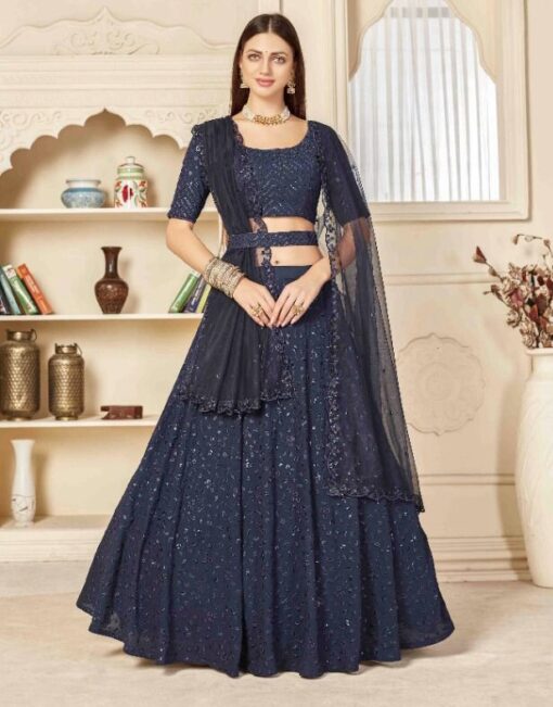 Navy Blue Georgette Lehenga Choli