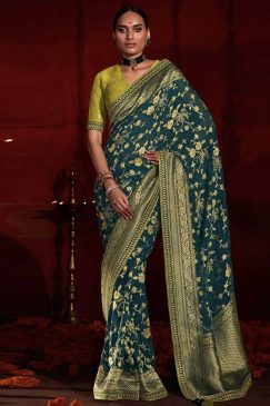 Green Banarasi Silk Embroidered Wedding Saree