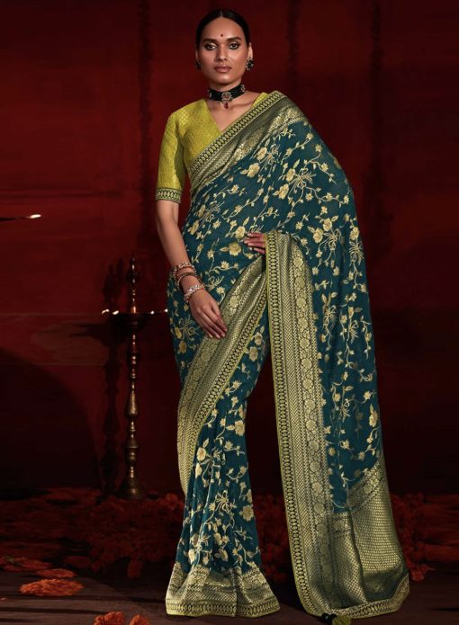 Green Banarasi Silk Embroidered Wedding Saree
