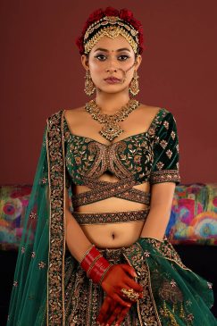 Alternative view of Royal Green Velvet Bridal Lehenga Choli