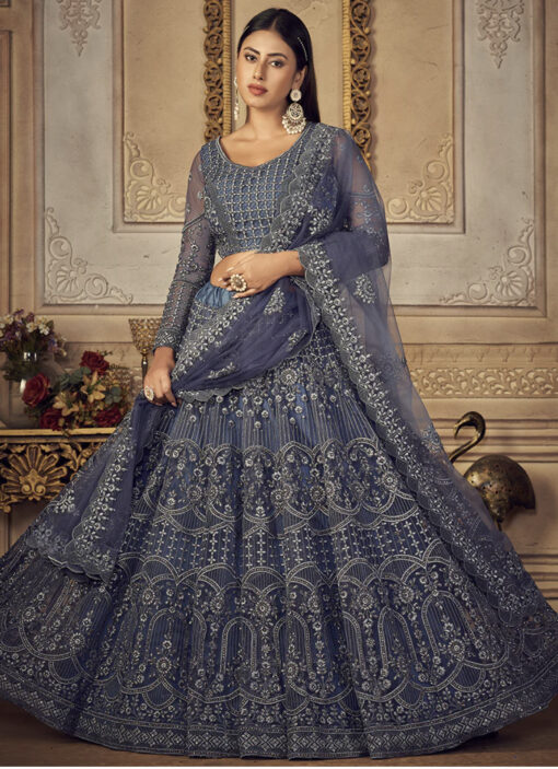 Blue Net Sangeet Lehenga Choli