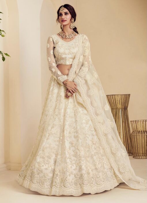 Off White Net Bridal Lehenga Choli