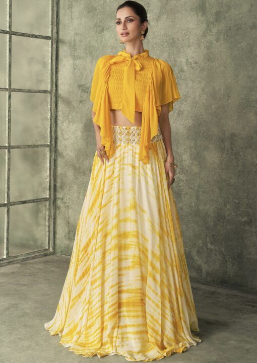 Yellow Tie Dye Printed Lehenga Choli