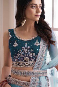 Alternative view of Blue Heavy Embroidered Bridal Lehenga Choli