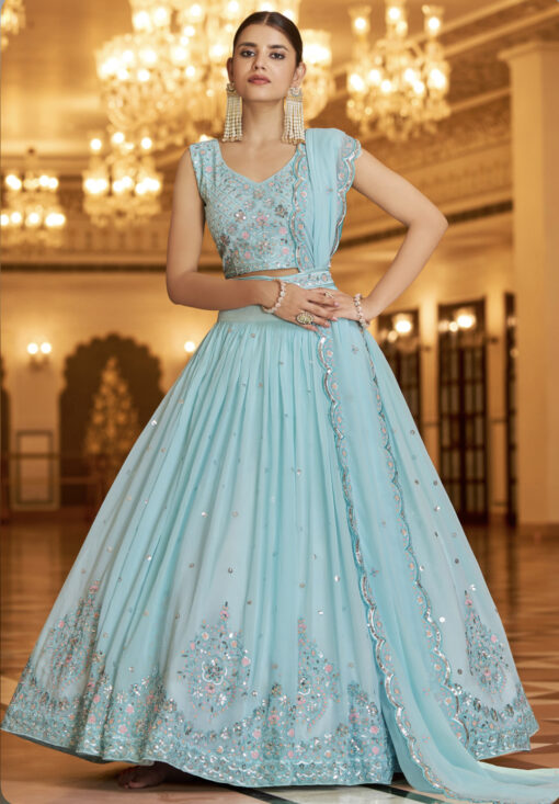 Sky Blue Sequinned Lehenga Choli