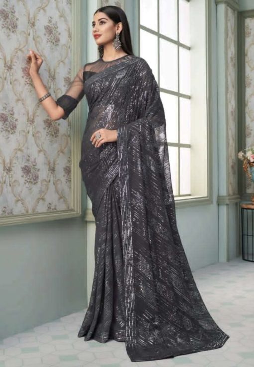 Grey Georgette Party Wear Saree