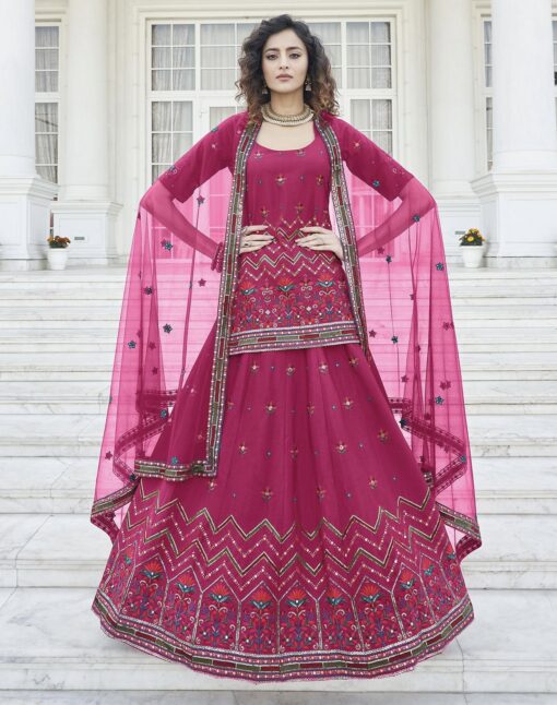 Pink Chiffon Long Choli Lehenga Suit