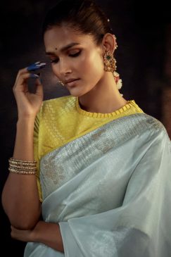 Alternative view of Sky Blue Fancy Fabric Embroidered Wedding Saree