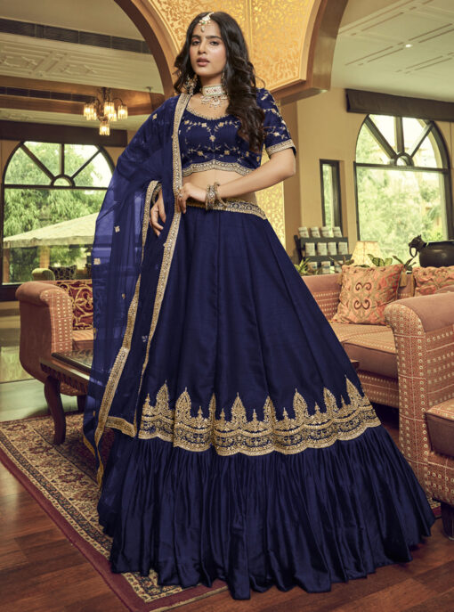Blue Embroidered Party Wear Lehenga Choli