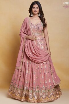 Pink Georgette Embroidered Anarkali Suit