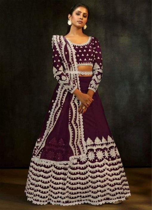 Wine Embroidered Sangeet Lehenga Choli