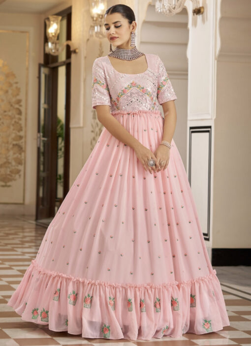 Pink Embroidered Floor Length Anarkali Gown