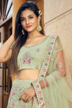 Alternative view of Light Green Embroidered Net Party Wear Lehenga Choli