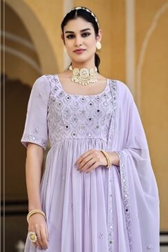 Alternative view of Lavender Embroidered Palazzo Style Anarkali Suit
