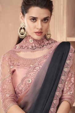 Alternative view of Shaded Black Embroidered Border Party Wear Saree