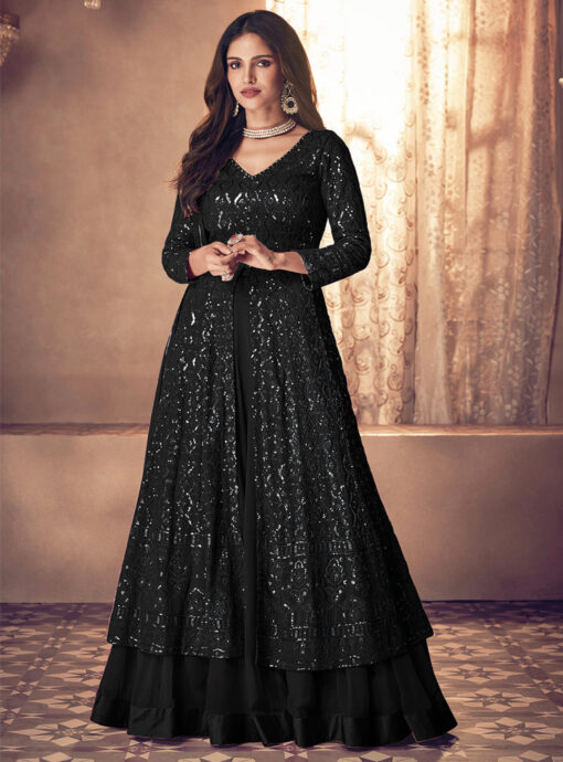 Black Sequence Embroidered Anarkali Lehenga