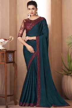 Green Embroidered Border Party Wear Saree