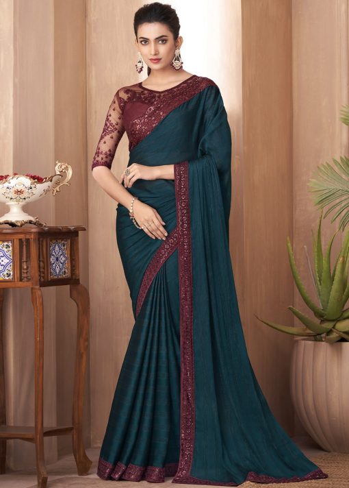 Green Embroidered Border Party Wear Saree