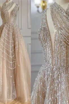 Alternative view of Cross Halter Neck Heavily Embellished Evening Gown