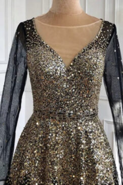 Alternative view of A-line Sequinned Black & Gold Beaded Evening Dress