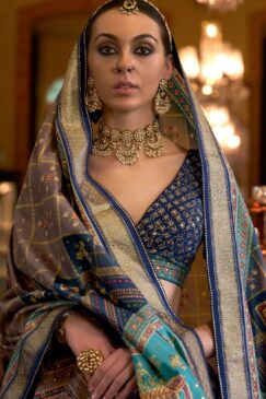 Alternative view of Blue Rajwadi Silk Woven Lehenga Choli