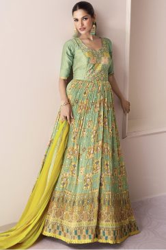 Green Embroidered Anarkali Suit