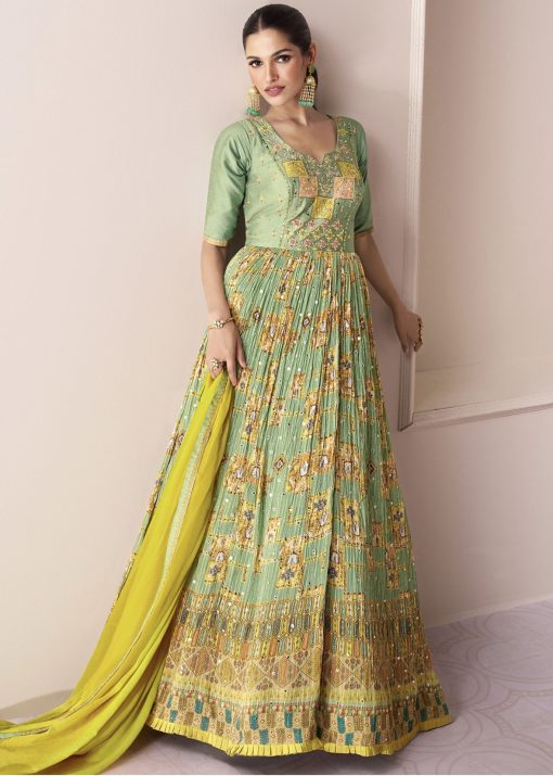 Green Embroidered Anarkali Suit