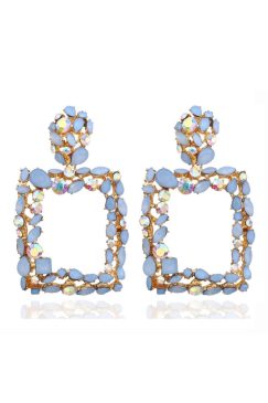 Blue Square Door Knocker Drop Earrings