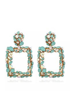 Green Square Door Knocker Drop Earrings