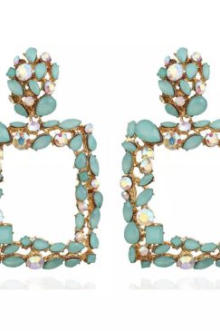 Alternative view of Green Square Door Knocker Drop Earrings