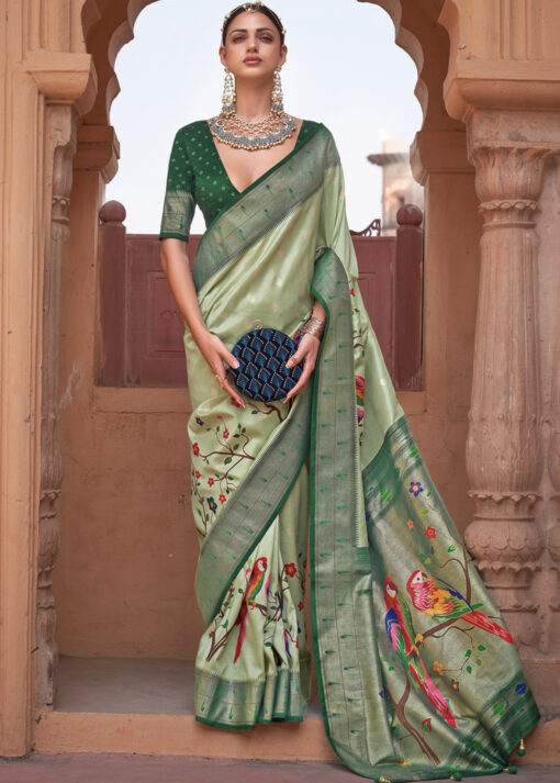 Green Zari Woven Paithani Silk Saree