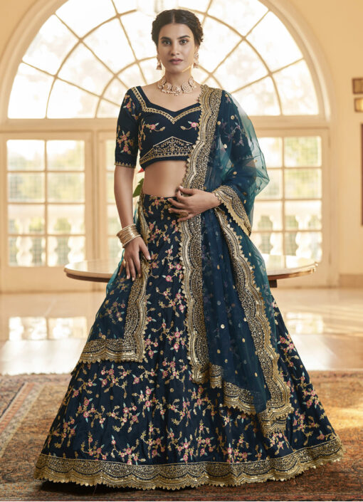 Teal Heavy Embroidered Party Wear Lehenga Choli