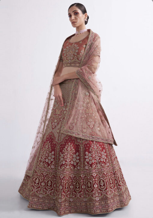 Shaded Rust Silk Bridal Lehenga Choli