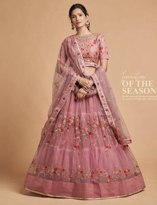 Dusty Pink Net Sangeet Lehenga