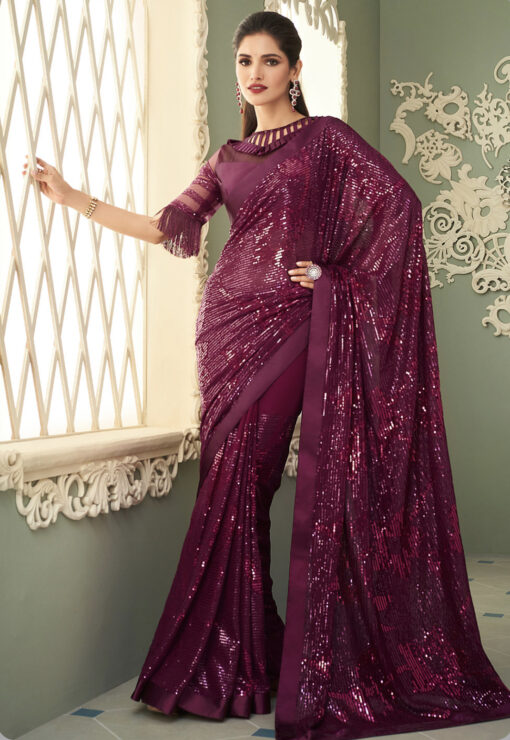 Red Fancy Sequence Saree