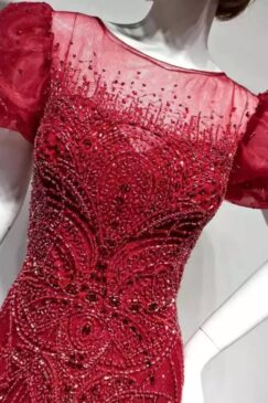 Alternative view of Red Puff Sleeve Sequin Embellished Evening Gown