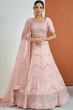 Peach Embroidered Party Wear Lehenga Choli