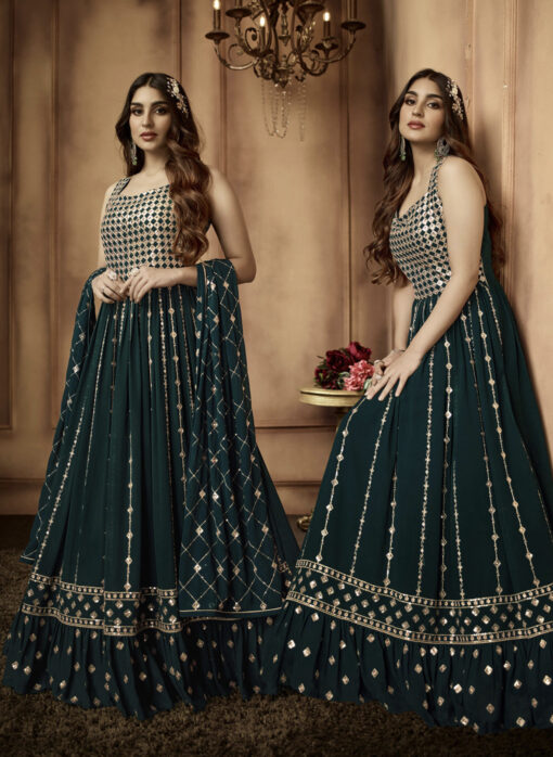 Green Front Slit Lehenga Style Anarkali Suit