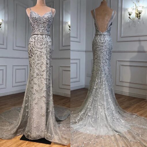 Heavily Beaded Court Train Evening Dress