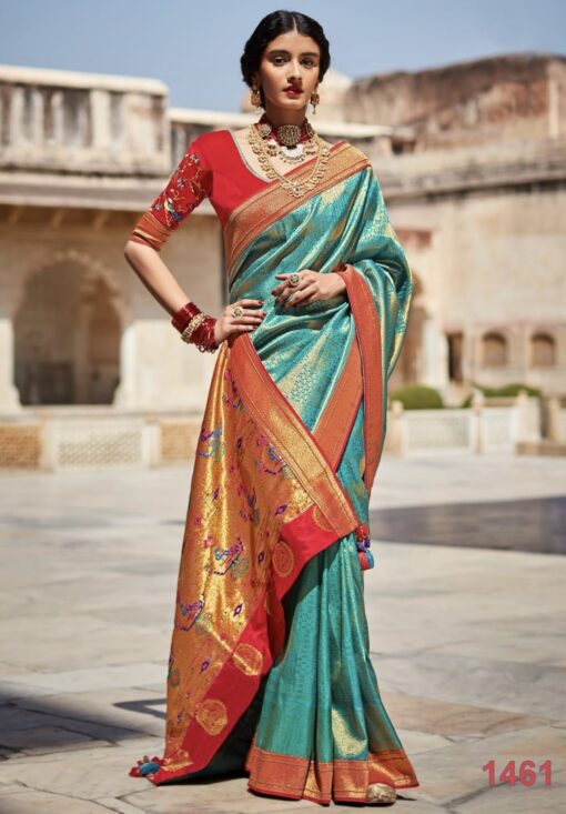 Turquoise Art Silk Saree