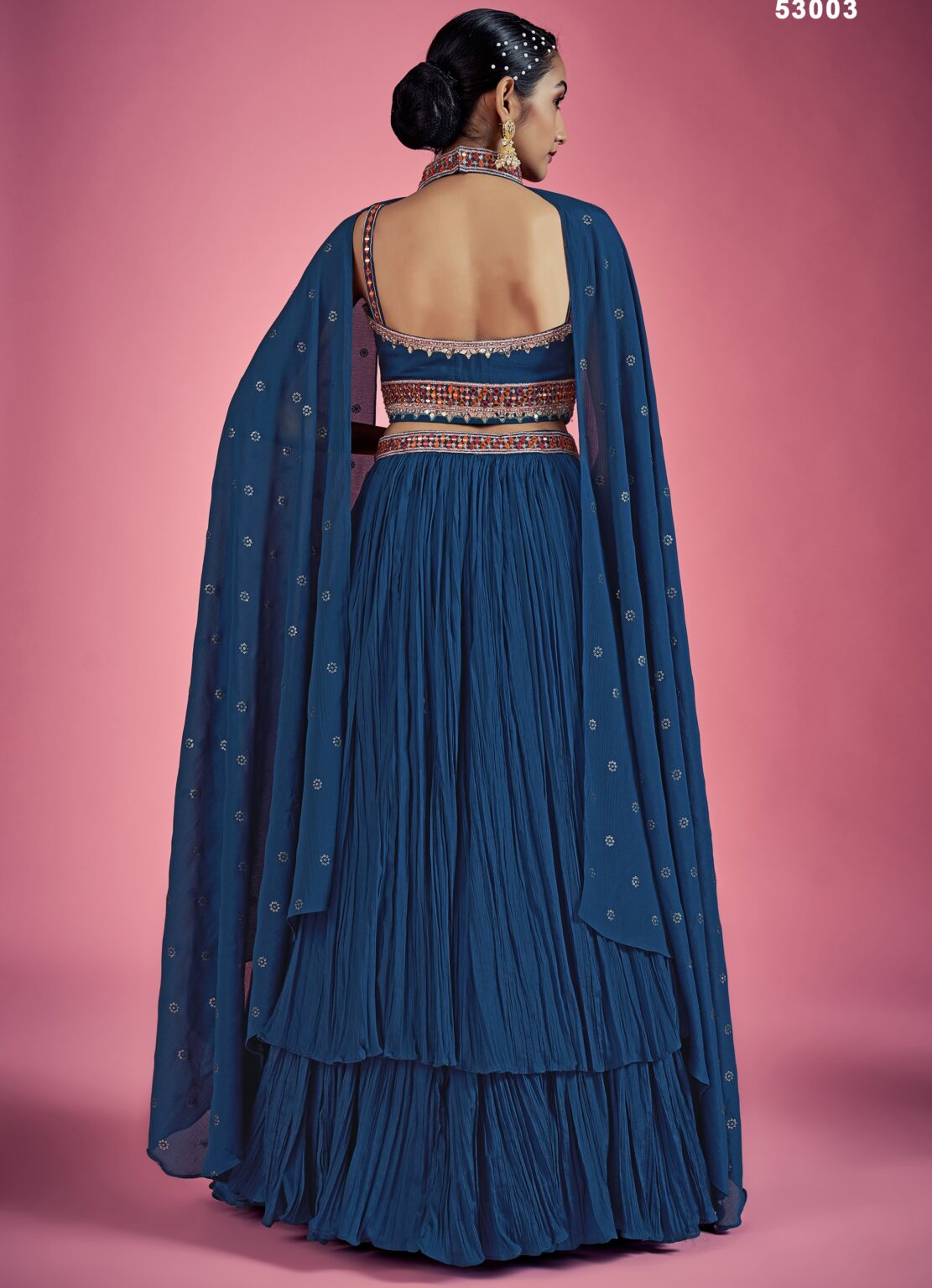 Blue Silk Embroidered Festive Party Wear Lehenga Choli main image 1