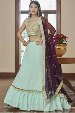 Light Green Party Wear Silk Frill Lehenga Choli