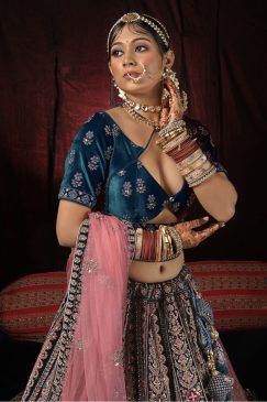 Alternative view of Peacock Velvet Embroidered Bridal Lehenga Choli